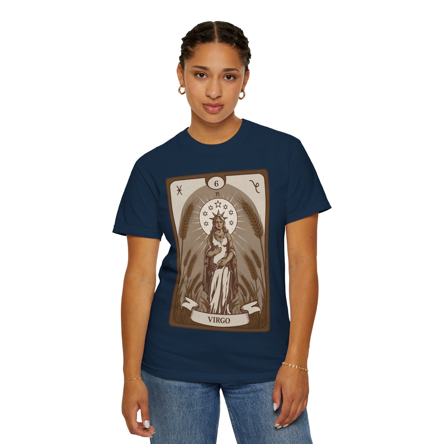 Virgo Grace Tarot Tee - Earthy Maiden Zodiac Graphic T-Shirt