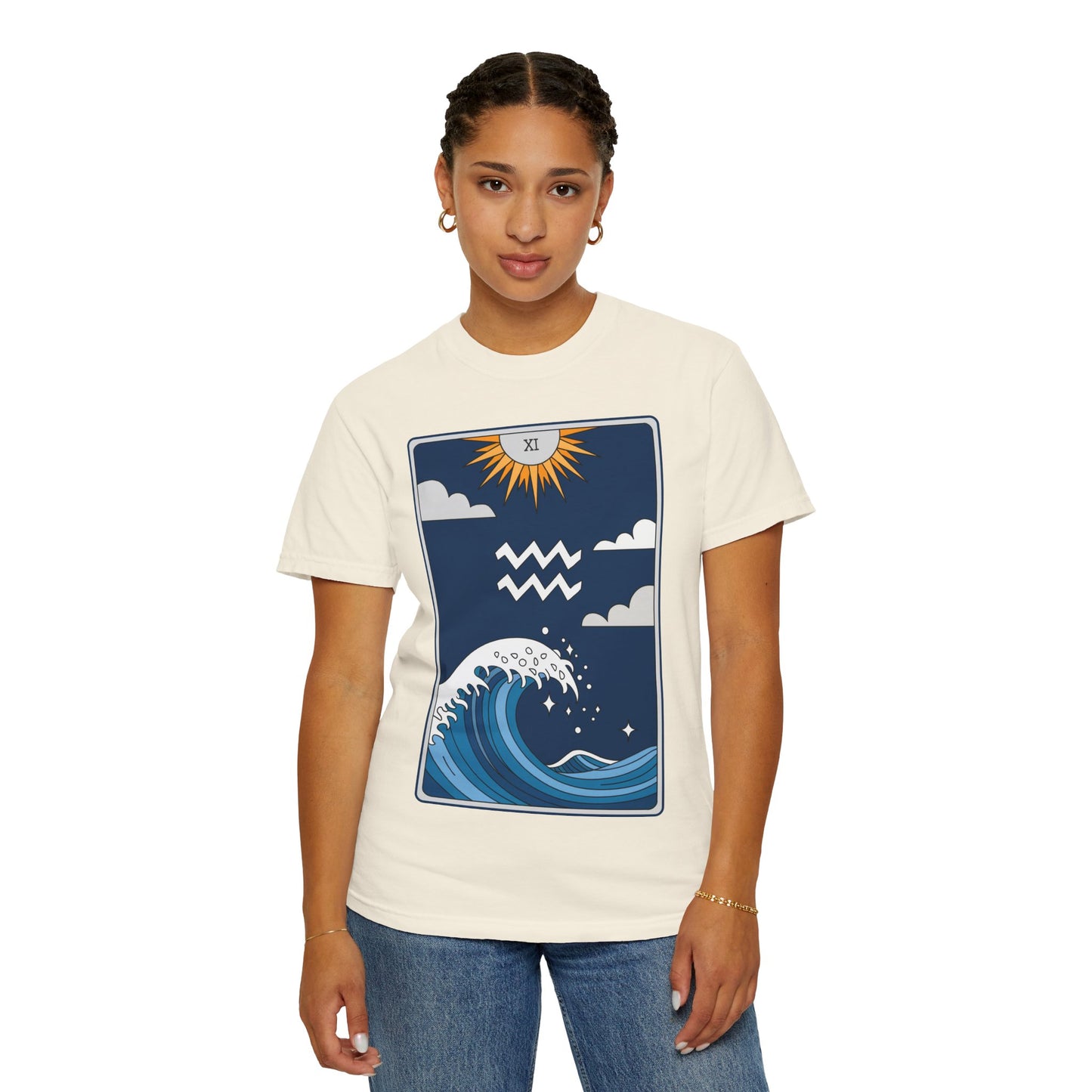 Aquarius Waves Tarot Tee - Innovative Water Bearer Zodiac Graphic T-Shirt