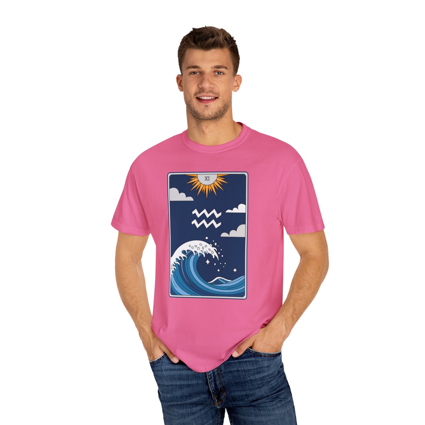 Aquarius Waves Tarot Tee - Innovative Water Bearer Zodiac Graphic T-Shirt