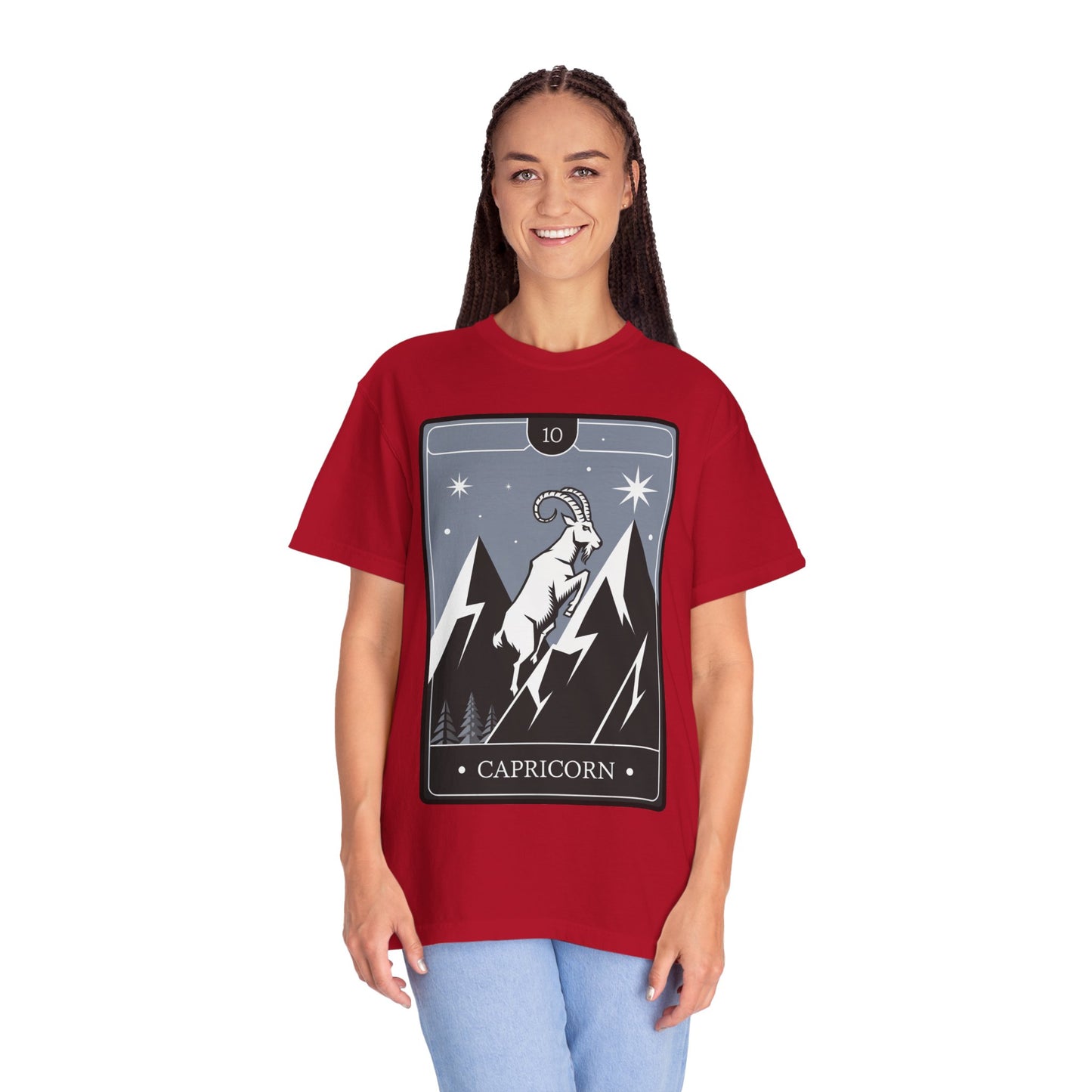 Capricorn Climb Tarot Tee - Determined Mountain Goat Zodiac Graphic T-Shirt