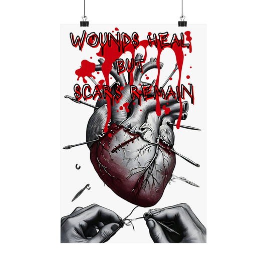 Wounds Heal but Scars Remain Anatomical Heart Poster – Emotional Healing Art Print, Resilience and Strength Wall Decor