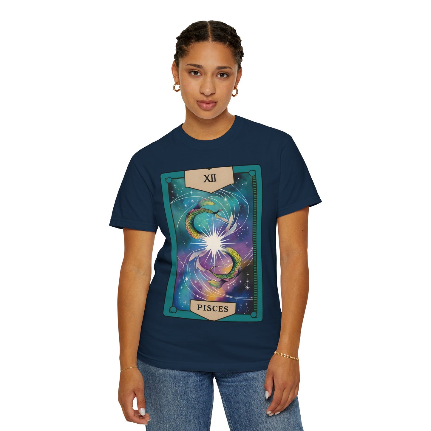 Pisces Dreamflow Tarot Tee - Cosmic Fish Zodiac Graphic T-Shirt