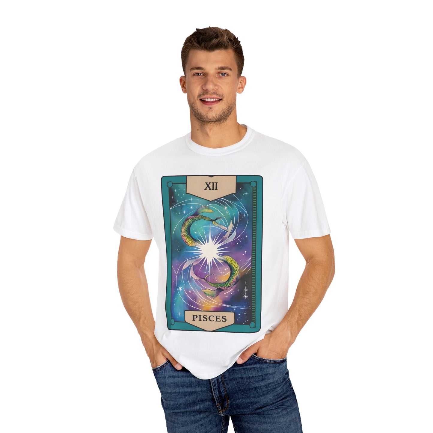 Pisces Dreamflow Tarot Tee - Cosmic Fish Zodiac Graphic T-Shirt