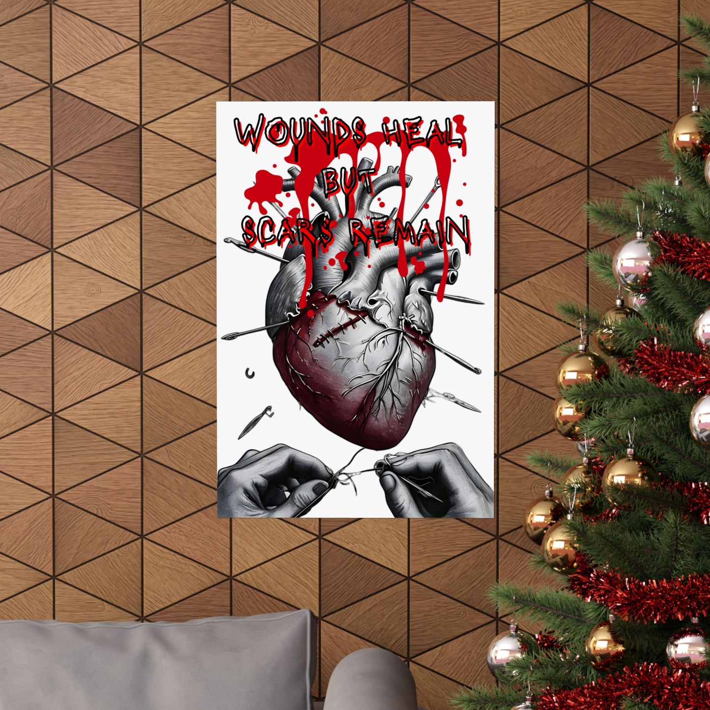 Wounds Heal but Scars Remain Anatomical Heart Poster – Emotional Healing Art Print, Resilience and Strength Wall Decor