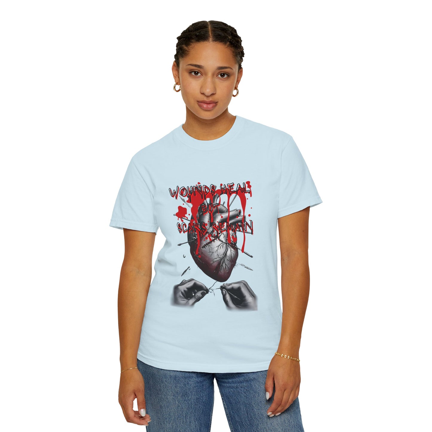 Wounds Heal but Scars Remain Graphic Tee – Symbolic Healing and Resilience Shirt