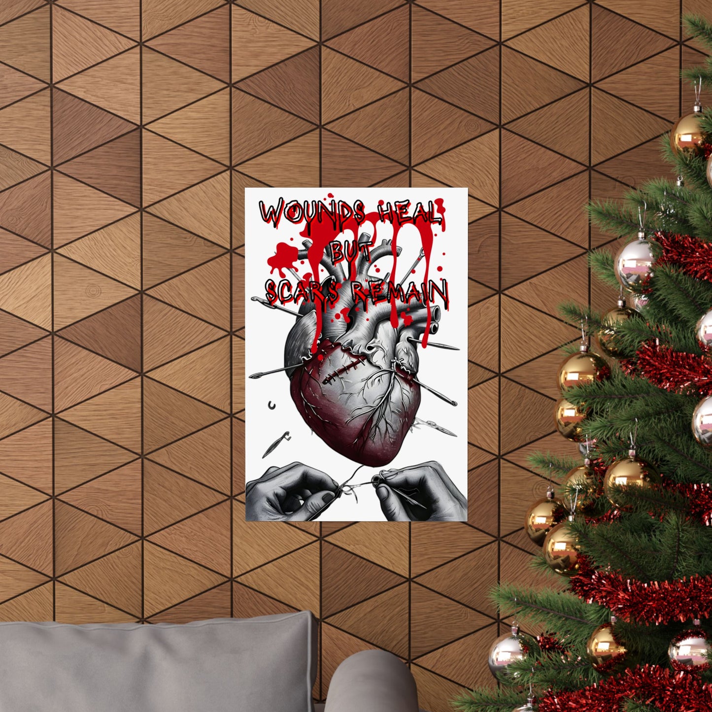 Wounds Heal but Scars Remain Anatomical Heart Poster – Emotional Healing Art Print, Resilience and Strength Wall Decor