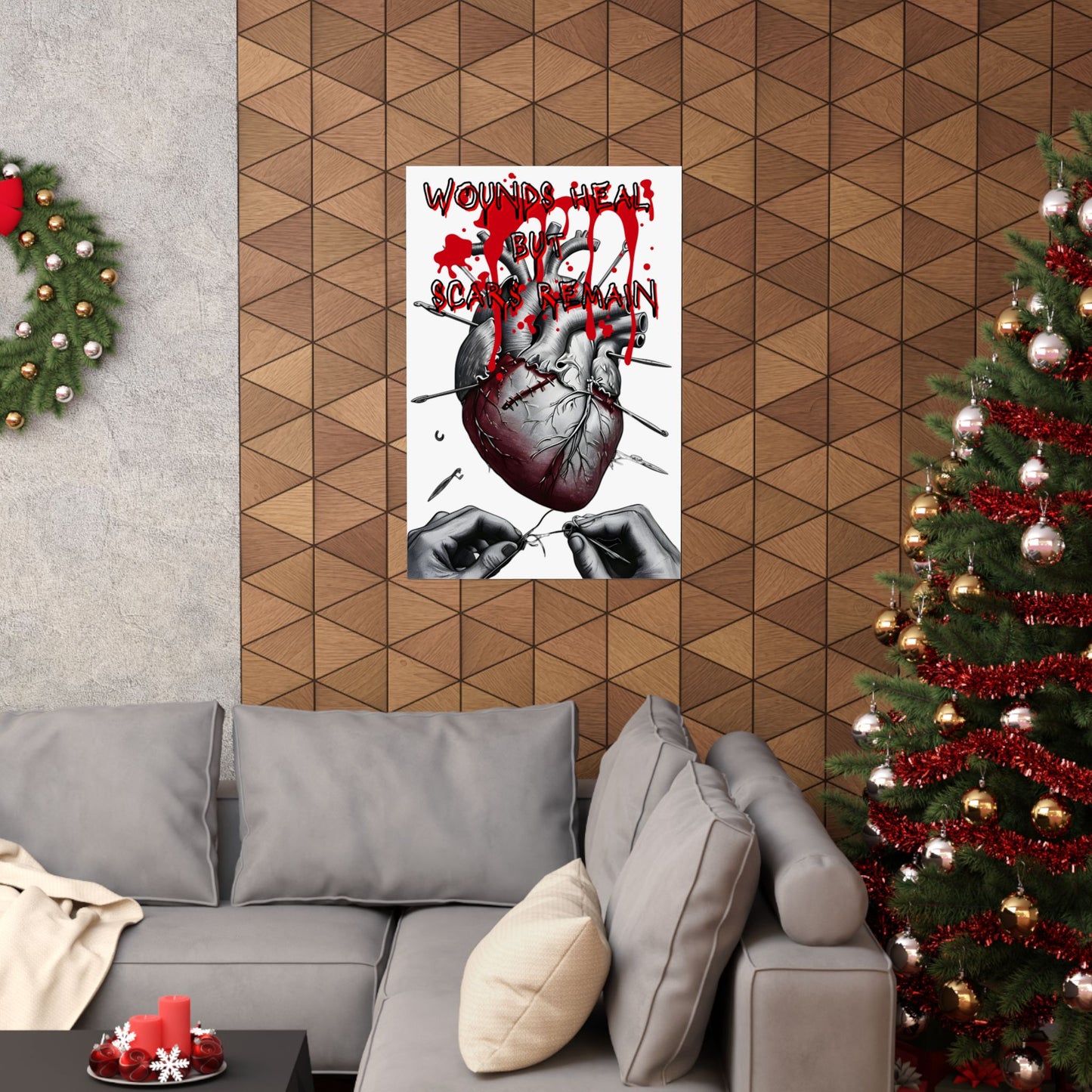 Wounds Heal but Scars Remain Anatomical Heart Poster – Emotional Healing Art Print, Resilience and Strength Wall Decor