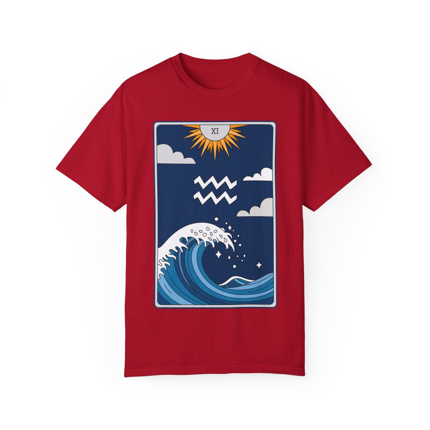 Aquarius Waves Tarot Tee - Innovative Water Bearer Zodiac Graphic T-Shirt