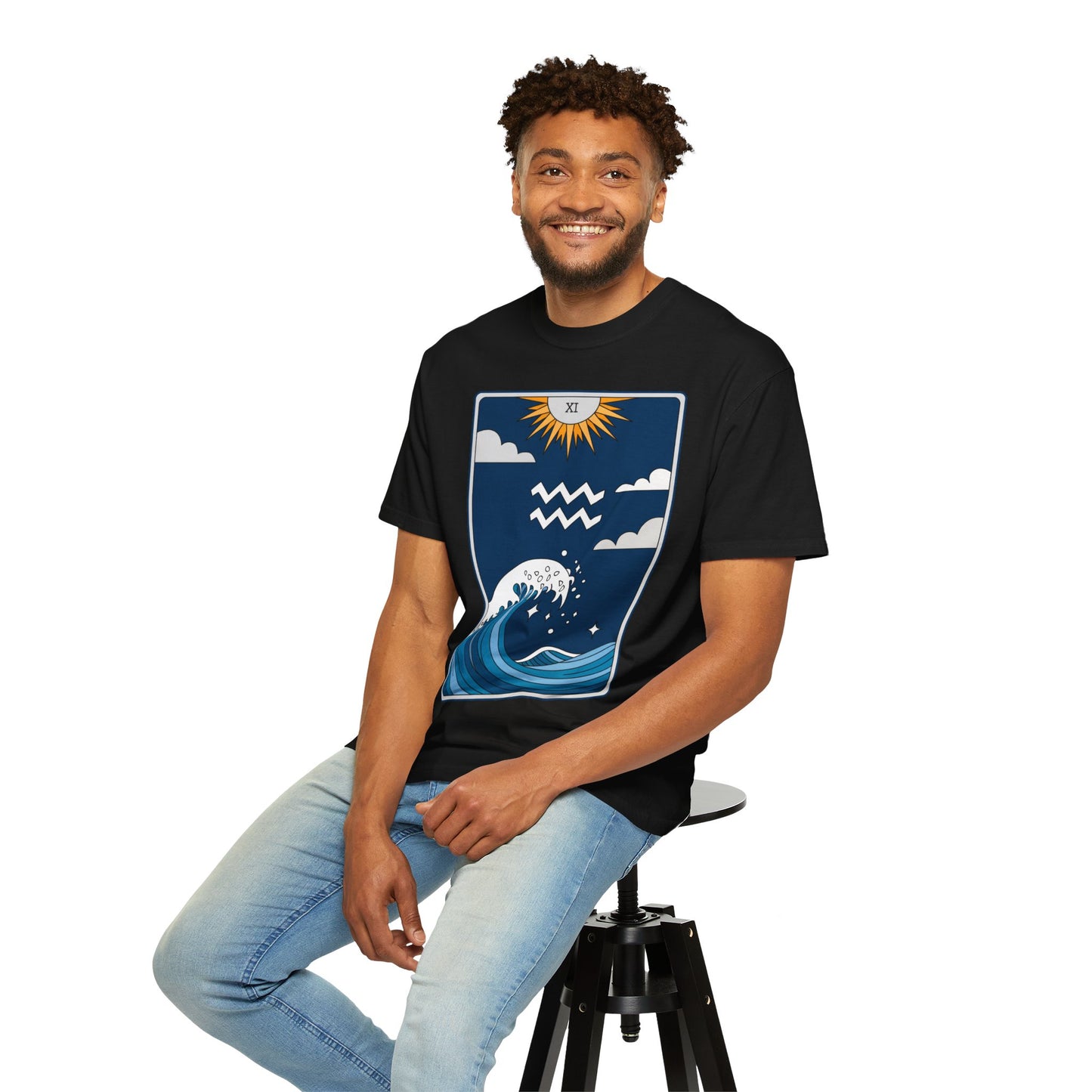 Aquarius Waves Tarot Tee - Innovative Water Bearer Zodiac Graphic T-Shirt