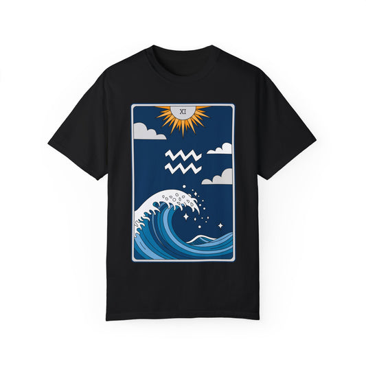 Aquarius Waves Tarot Tee - Innovative Water Bearer Zodiac Graphic T-Shirt