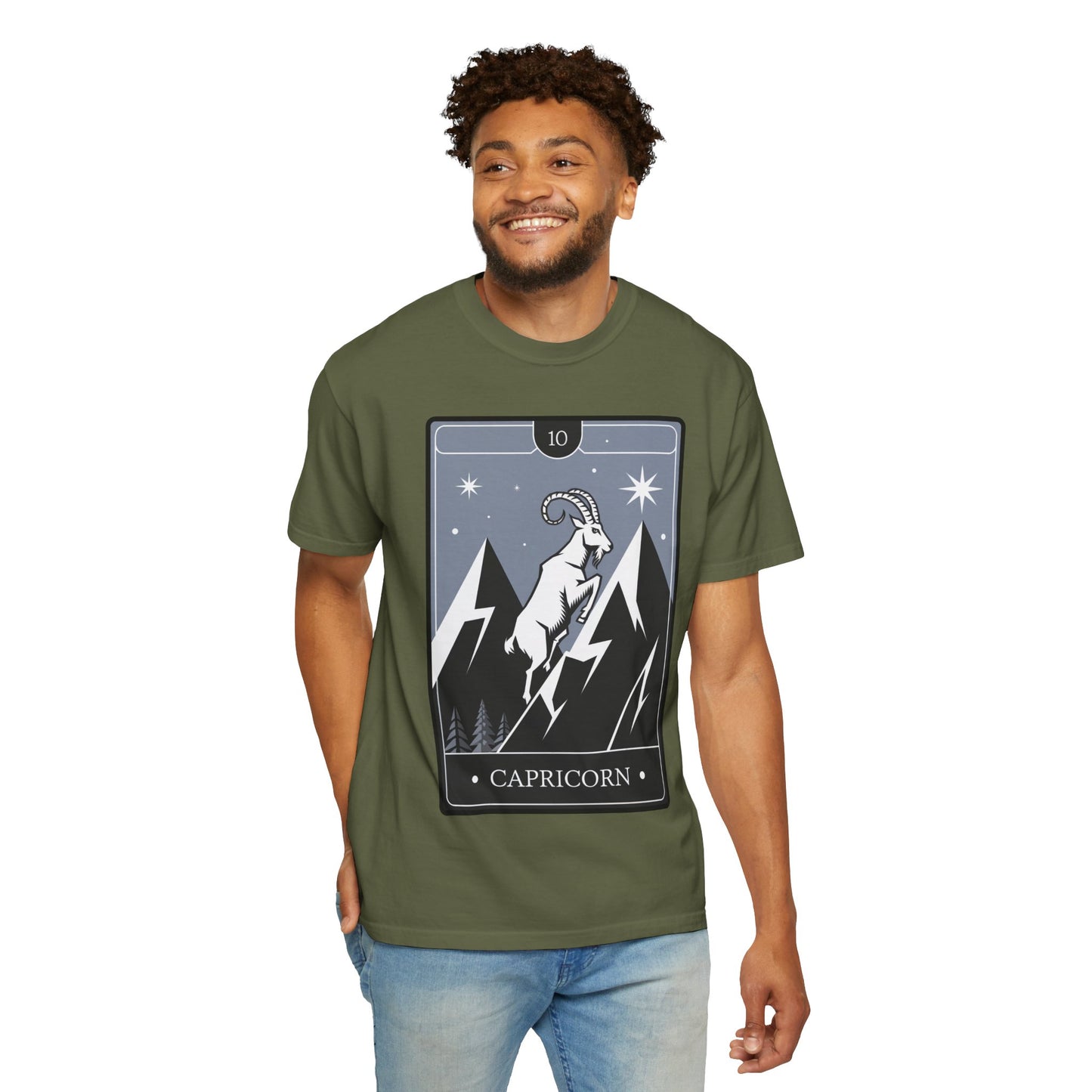 Capricorn Climb Tarot Tee - Determined Mountain Goat Zodiac Graphic T-Shirt