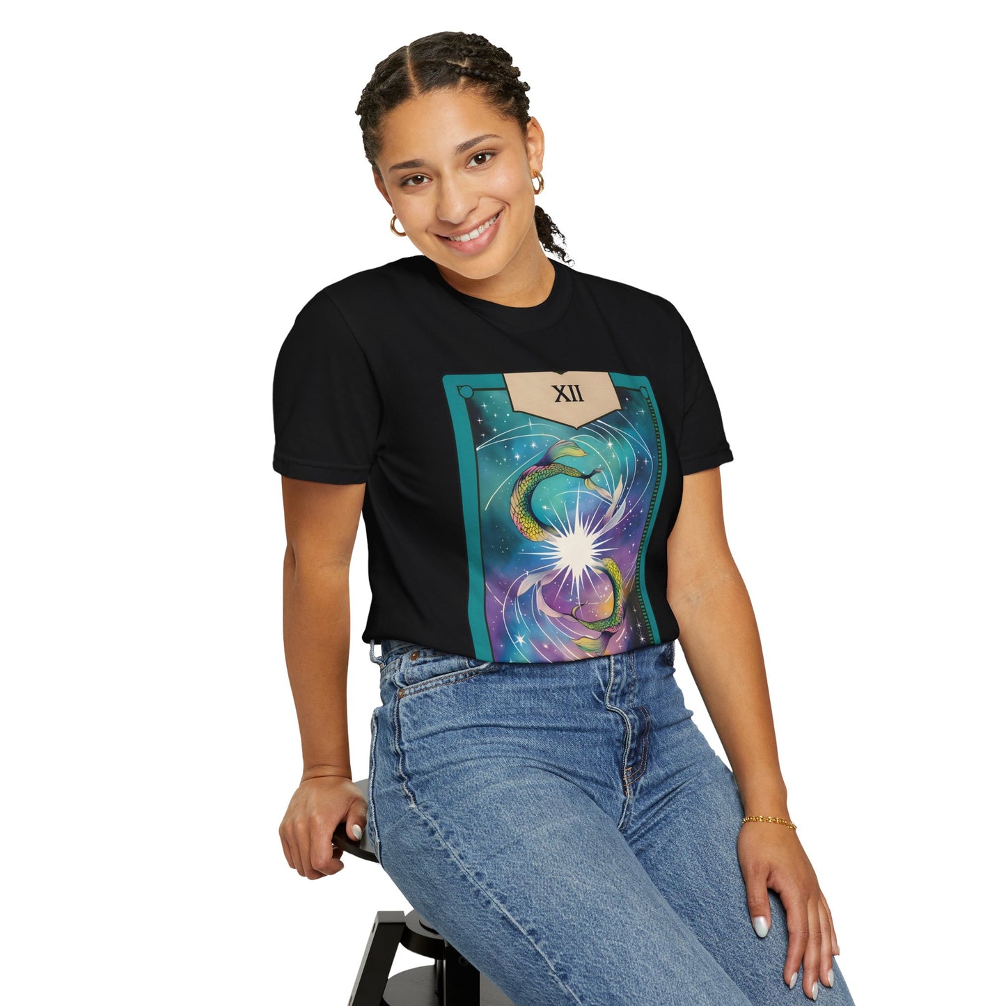 Pisces Dreamflow Tarot Tee - Cosmic Fish Zodiac Graphic T-Shirt