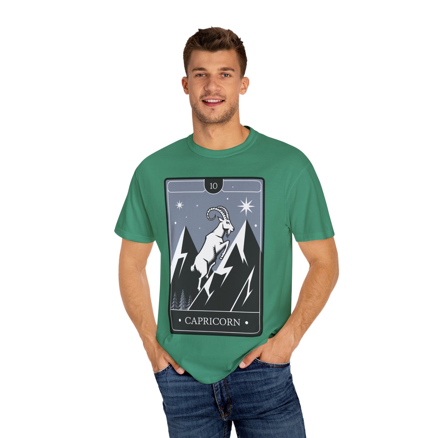 Capricorn Climb Tarot Tee - Determined Mountain Goat Zodiac Graphic T-Shirt