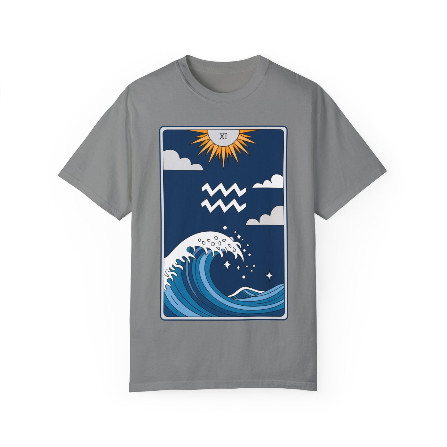 Aquarius Waves Tarot Tee - Innovative Water Bearer Zodiac Graphic T-Shirt