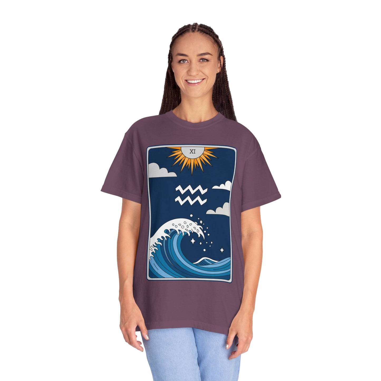 Aquarius Waves Tarot Tee - Innovative Water Bearer Zodiac Graphic T-Shirt