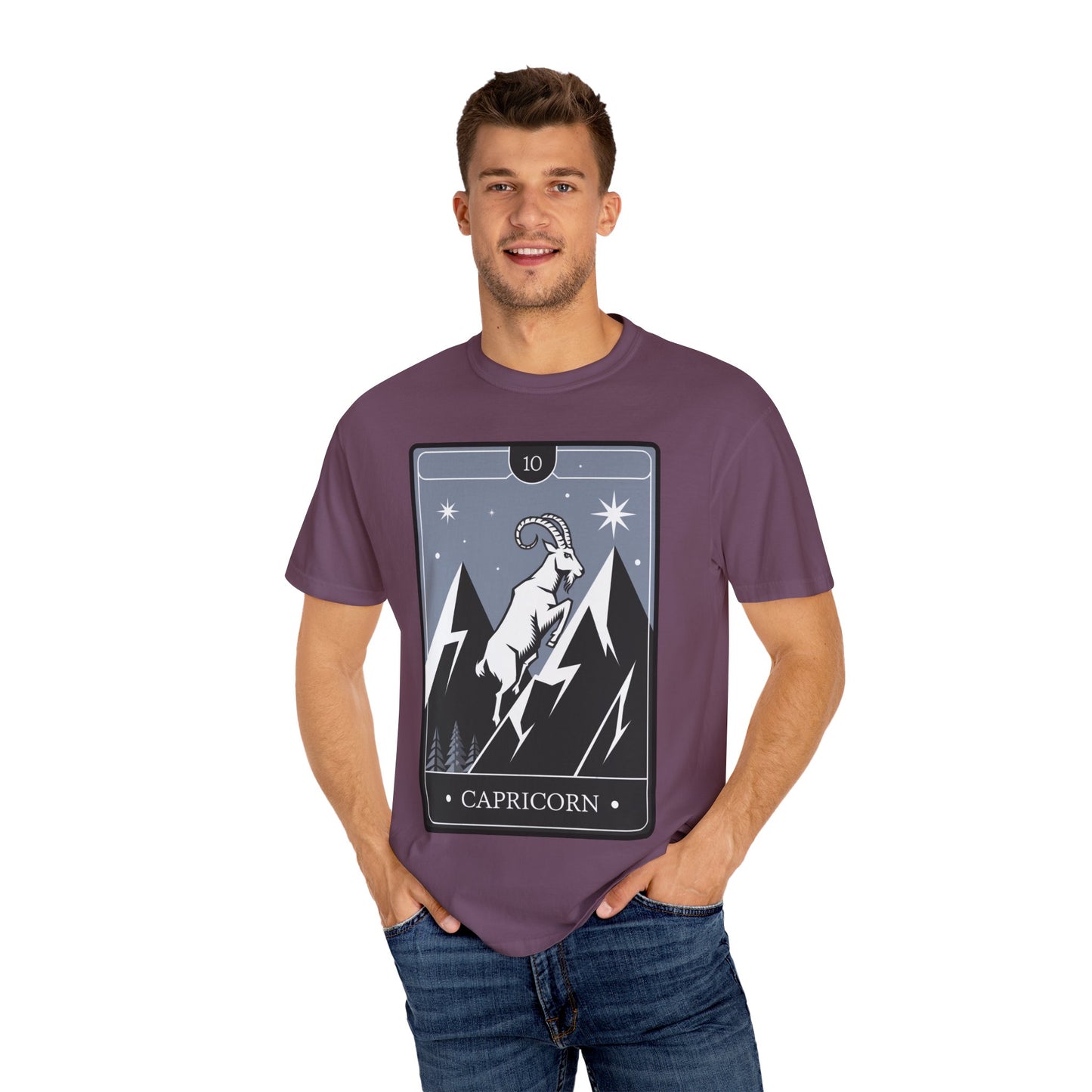 Capricorn Climb Tarot Tee - Determined Mountain Goat Zodiac Graphic T-Shirt