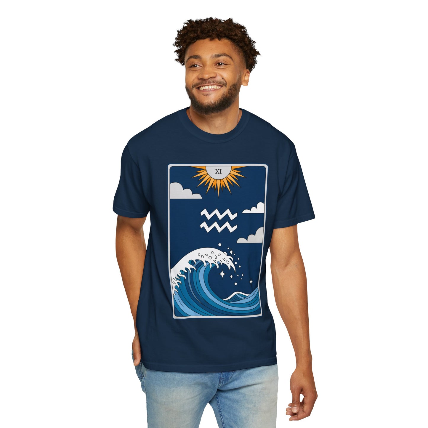 Aquarius Waves Tarot Tee - Innovative Water Bearer Zodiac Graphic T-Shirt