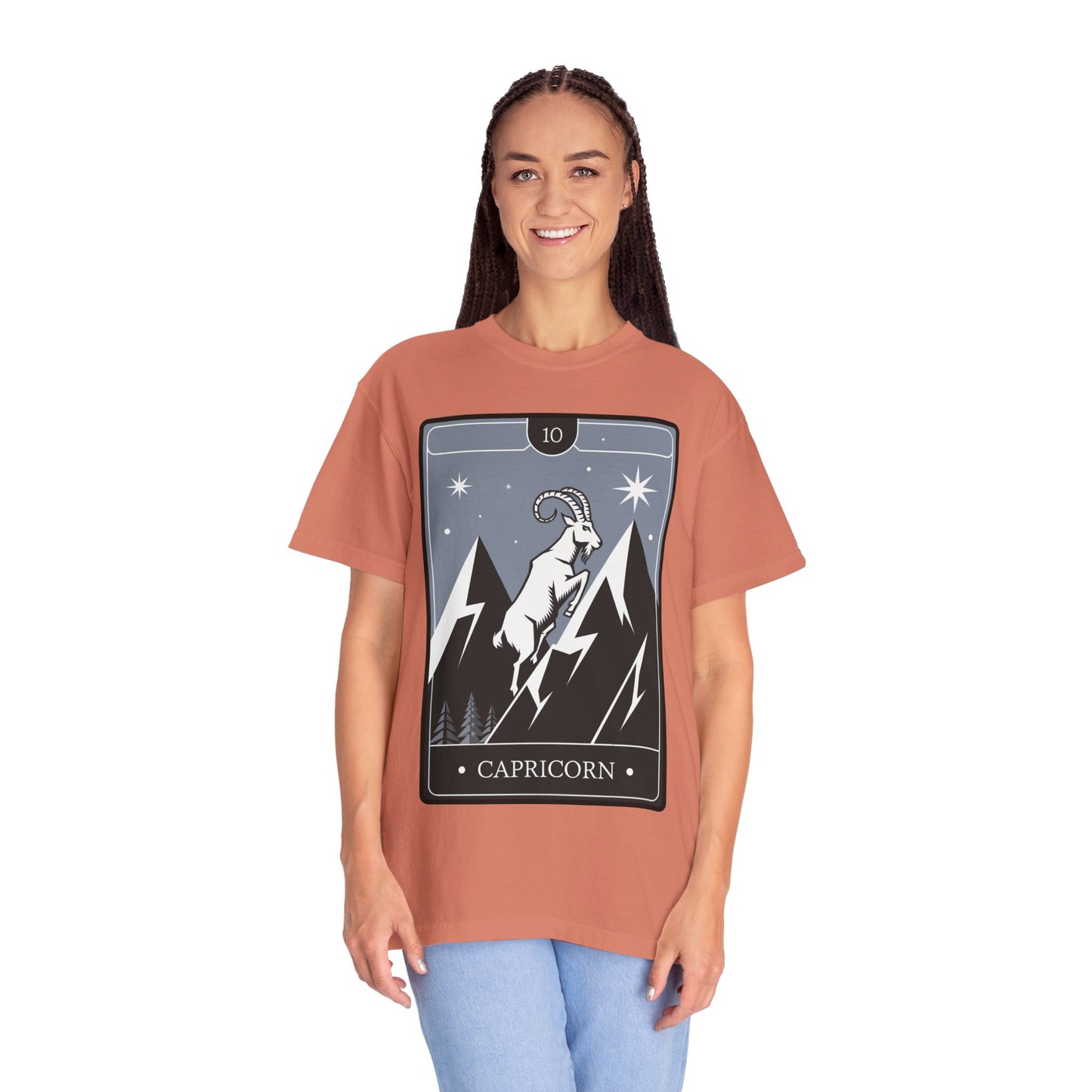 Capricorn Climb Tarot Tee - Determined Mountain Goat Zodiac Graphic T-Shirt