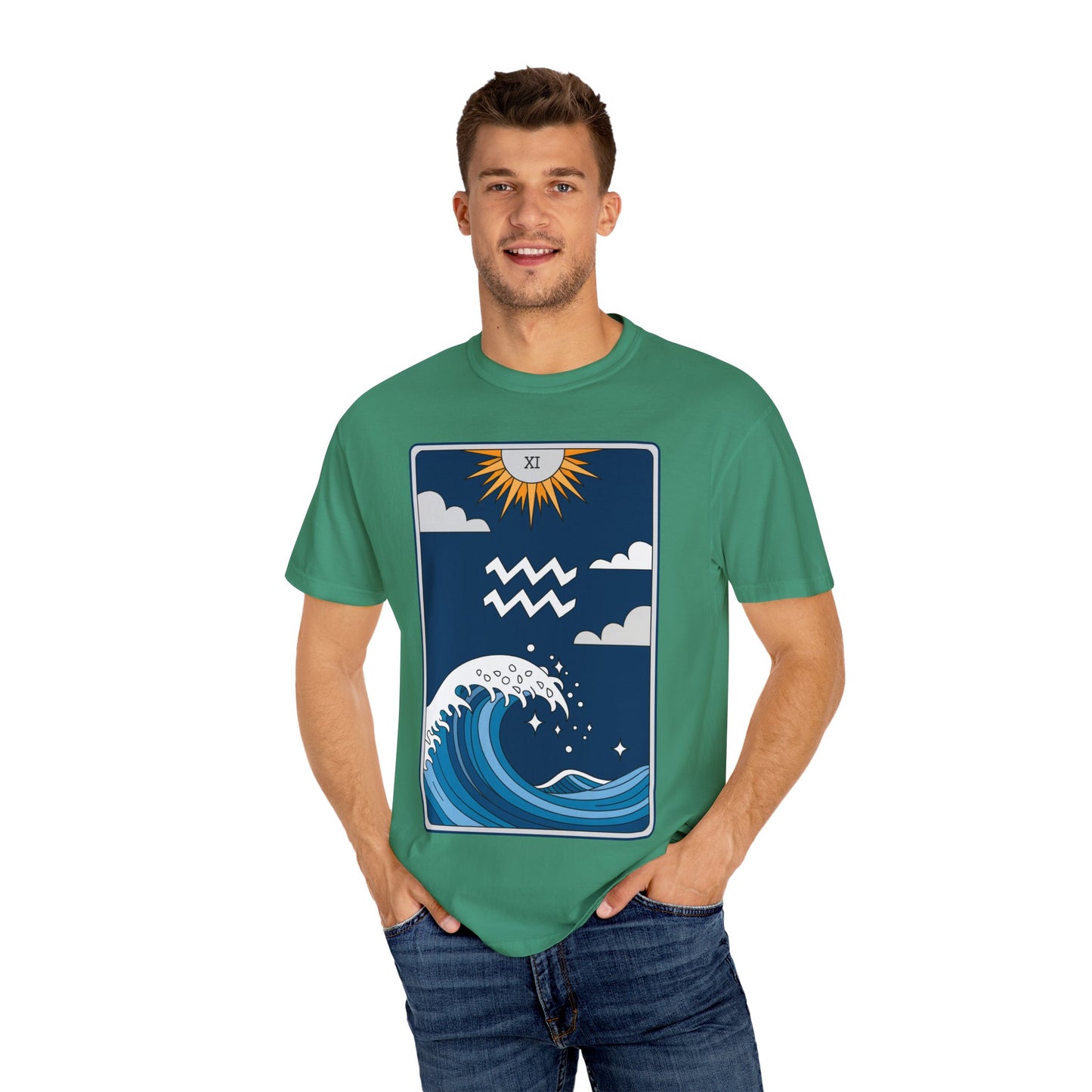 Aquarius Waves Tarot Tee - Innovative Water Bearer Zodiac Graphic T-Shirt