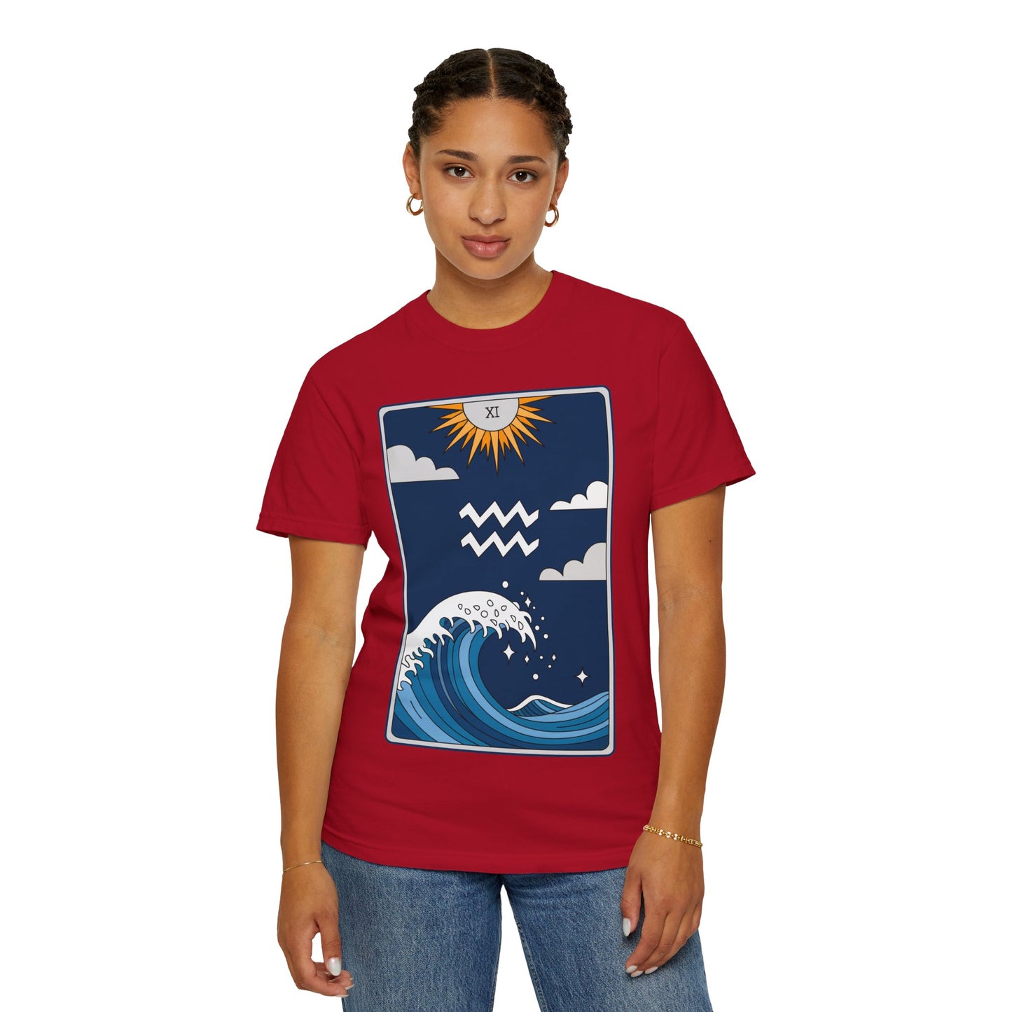 Aquarius Waves Tarot Tee - Innovative Water Bearer Zodiac Graphic T-Shirt