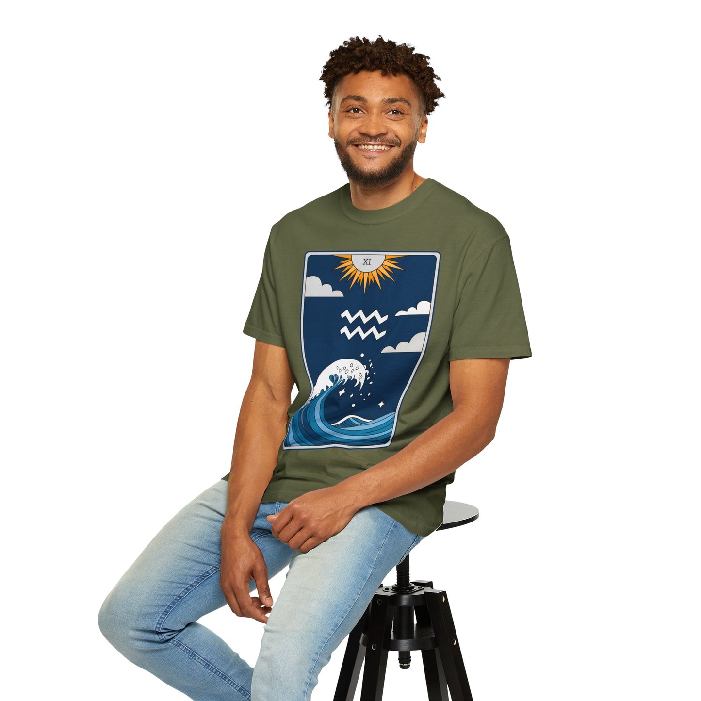 Aquarius Waves Tarot Tee - Innovative Water Bearer Zodiac Graphic T-Shirt