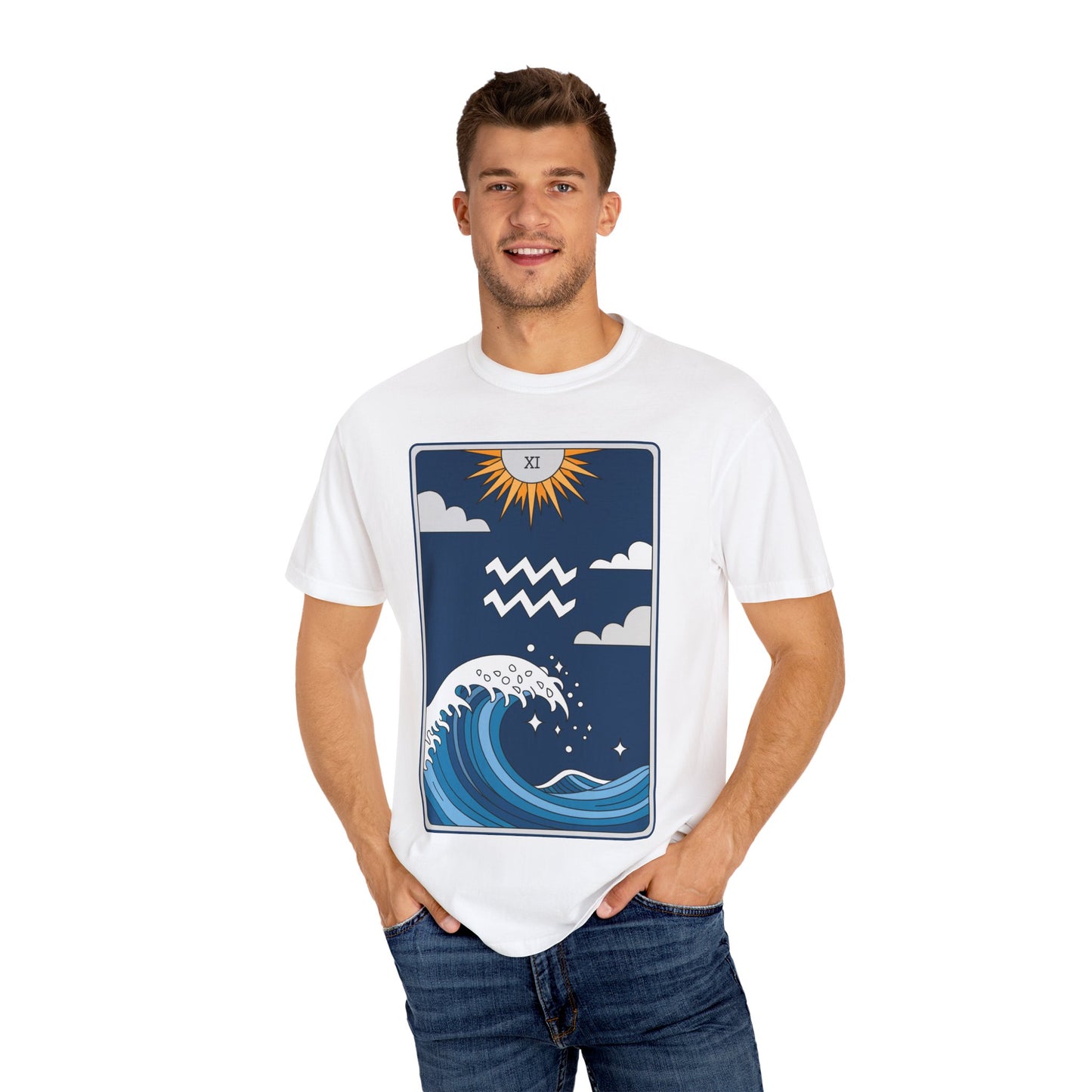 Aquarius Waves Tarot Tee - Innovative Water Bearer Zodiac Graphic T-Shirt