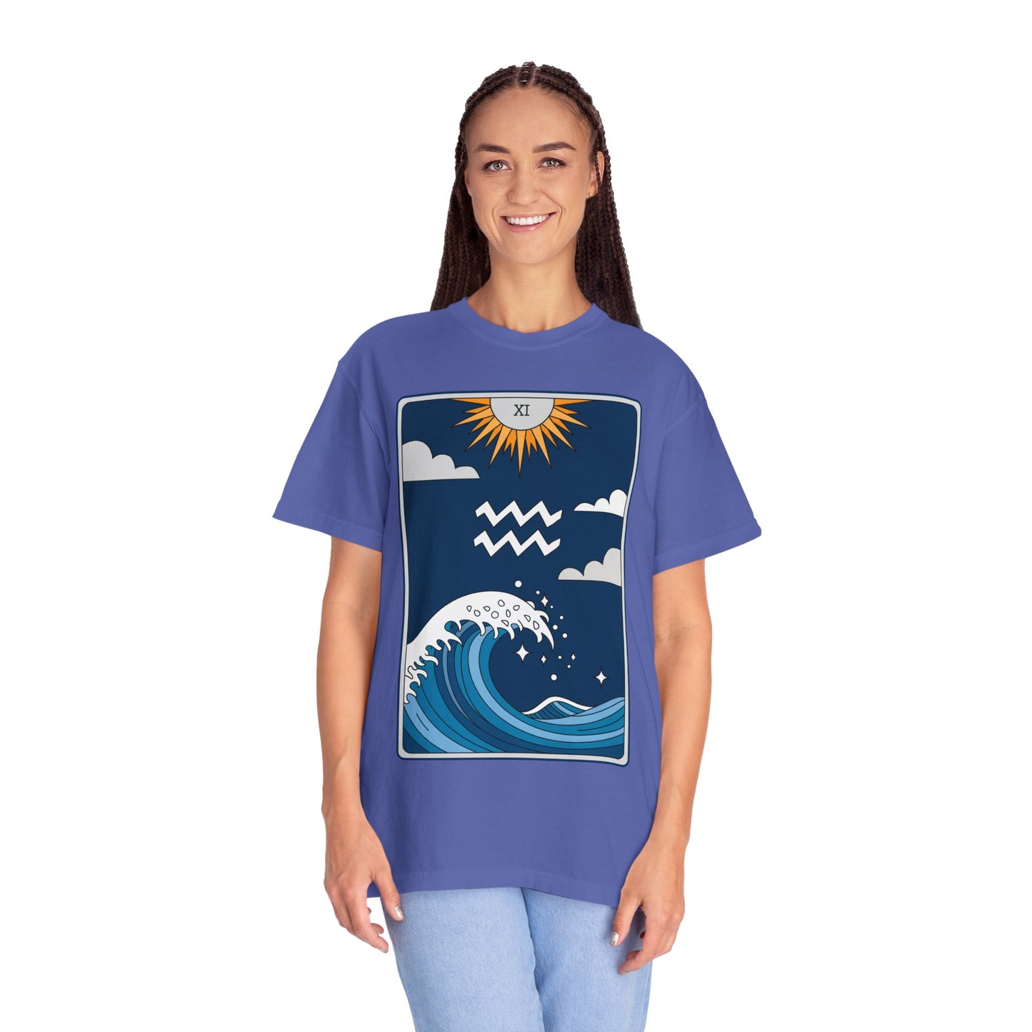 Aquarius Waves Tarot Tee - Innovative Water Bearer Zodiac Graphic T-Shirt