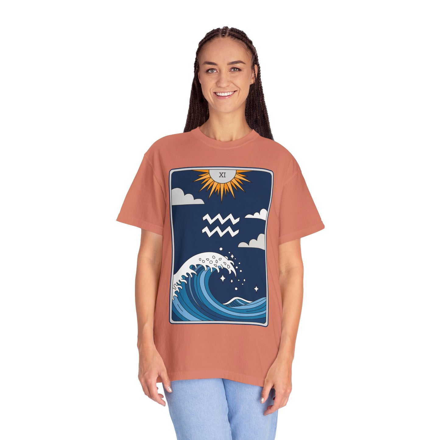 Aquarius Waves Tarot Tee - Innovative Water Bearer Zodiac Graphic T-Shirt