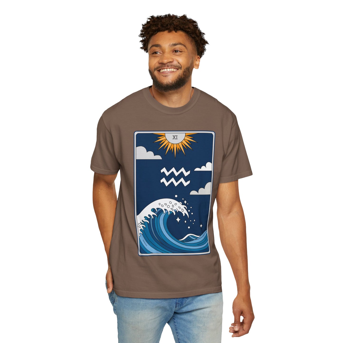 Aquarius Waves Tarot Tee - Innovative Water Bearer Zodiac Graphic T-Shirt